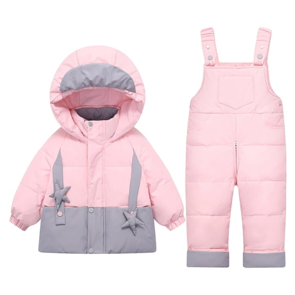 Staki Snow Suit for Girls Girls Snowsuit Set - 2 Piece Heavyweight Insulated Ski Jacket and Snow Pants Overall Bibs for Girls 1Y,2T,3T,4T,5T(Pink,1-2 Years)