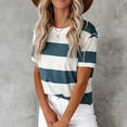 thumbnail image 5 of Daznico Women's Summer Stripe Print Casual T-Shirt, Round Neck, Short Sleeve,Size 2XL, 5 of 9