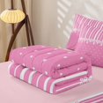 thumbnail image 5 of Castle Fairy Retro Lace Border Zipper Full Size Comforter Sets with Fitted Sheet and 2 Pillowcases,Minimalism Heart Grid Zipper Bedding Set,Hot Pink White,Reversible, 5 of 7
