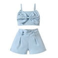 thumbnail image 3 of Edvintorg 2-6Years Toddler Girls Summer Outfits Solid Color Sleeveless Suspender Belt Bow Top + Shorts Set Girl Set Clothes School Girl Outfit for Kids, 3 of 6