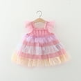 thumbnail image 6 of AJTQTH Summer Princess Dress for Girls Toddler Kids Flutter Sleeve Square Neck Tiered Layered Mesh Doll Dress Sundress Summer Casual Cute Gowns Frocks Pink 12 Months, 6 of 6
