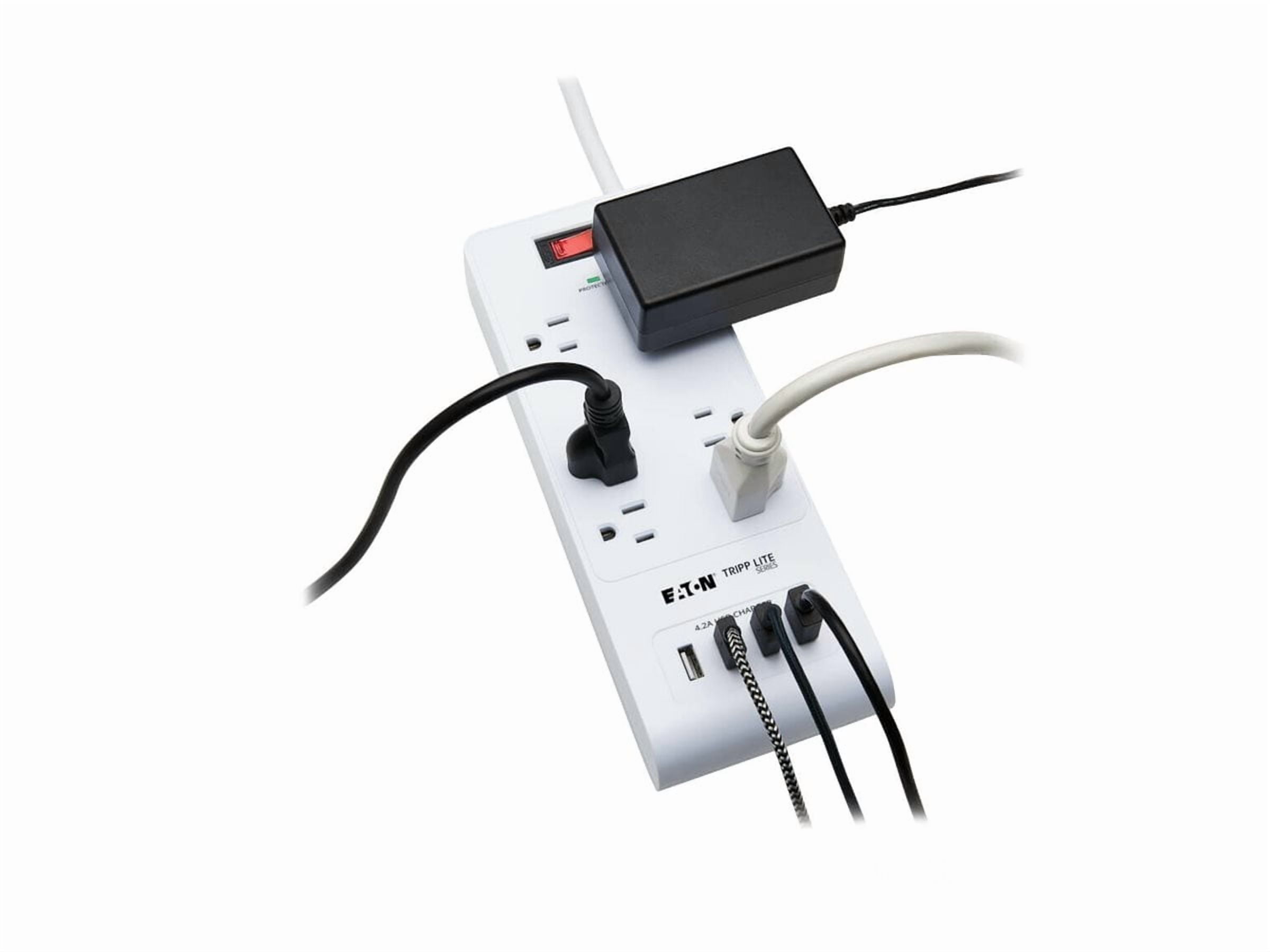 Tripp Lite 15ft 6-Outlet 4 USB Surge Protector Power Strip White TLP64USBRA15