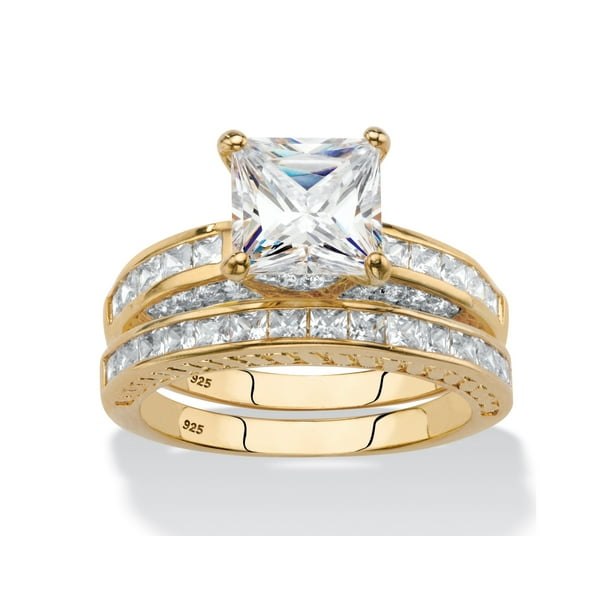 PalmBeach Jewelry PrincessCut Cubic Zirconia TwoPiece Bridal Set 3.