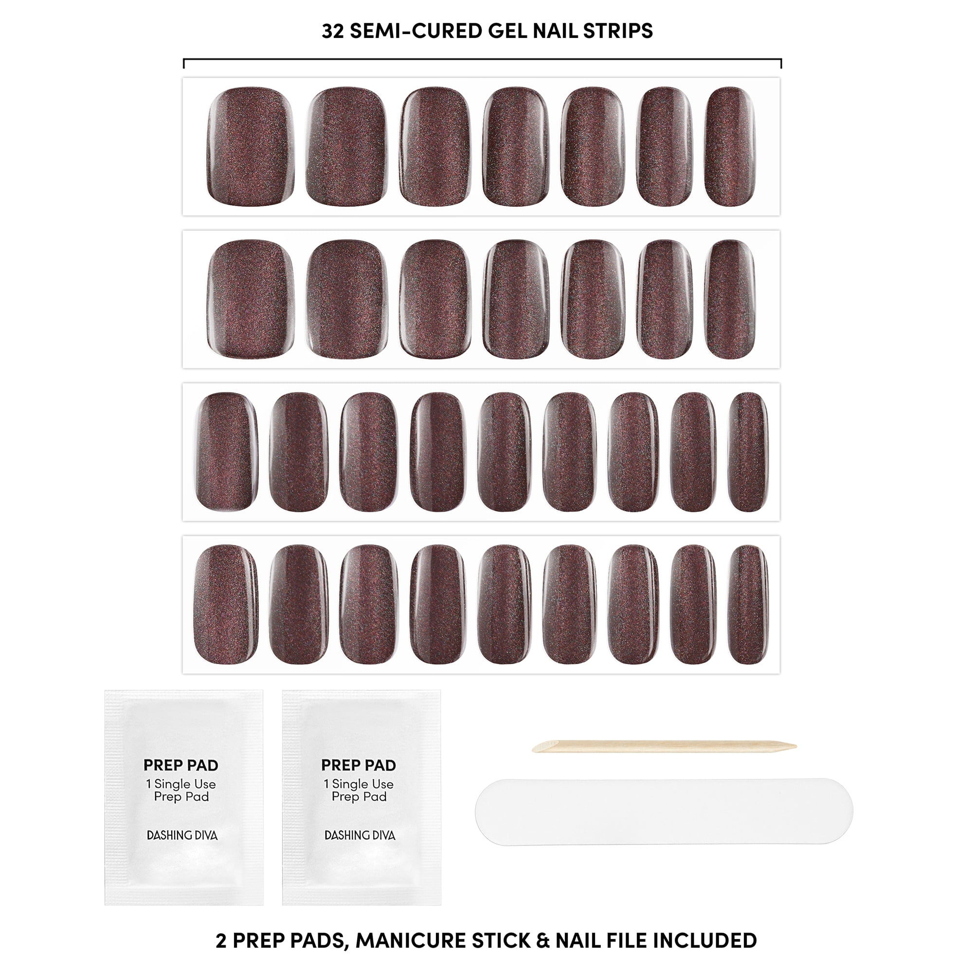 Dashing Diva Glaze Semi-Cured Gel Nail Strips, Espresso Me, 32 Ct