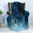 thumbnail image 4 of Angel Wings Soft Flannel Fleece Blanket, Little Girl Flying Against Storm Clouds in Rainy Night Bravery Concept, Cozy Plush for Indoor and Outdoor Use, 50" x 60", Navy and Sky Blue, by Ambesonne, 4 of 5