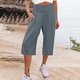 thumbnail image 4 of Pantalones de mujer de pierna ancha y fina con cintura de siete puntos de lino y algodón para mujer de estilo europeo y americano., 4 of 6