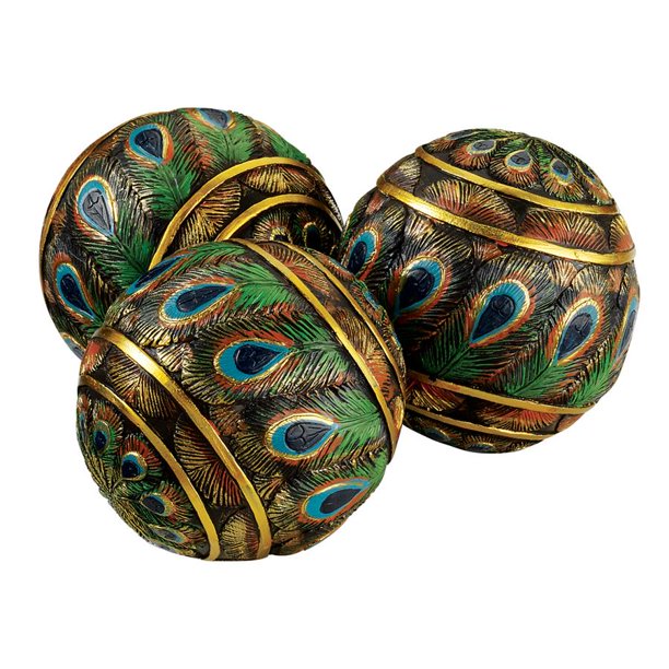 Design Toscano PeacockFeathered Orbs Decorative Accent Balls Set of