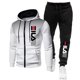 thumbnail image 2 of Chándal de dos piezas para hombre, chándal de manga larga con cremallera y estampado, Abrigo con capucha y pantalones largos de chándal, ropa deportiva para exteriores, Otoño e Invierno, 2 of 4