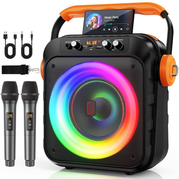 JAUYXIAN Karaoke Machine for Adult & Kids, 6.8'' Karaoke Speaker, 80W Karaoke System with 2 Mics for Party