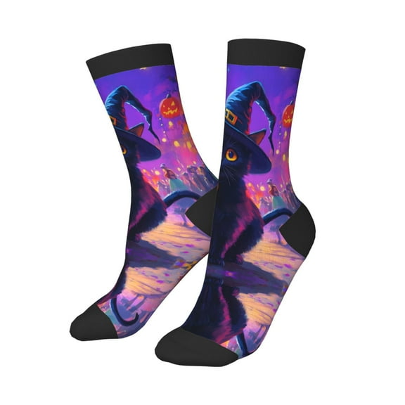 Kids Girls Boys Socks - Halloween Cute Black Cat Witch Hat Comfort Breathable Crew Socks for Boys Girls Kids, Soft Athletic Running Socks for Boys Socks 6-10 Years Old