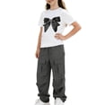 thumbnail image 7 of Zpanxa Girl Outfits Sets Girls Denim Bow Graphic Tee and Cargo Wide Leg Pants Set 2 Piece Casual Outfit, 7 of 7