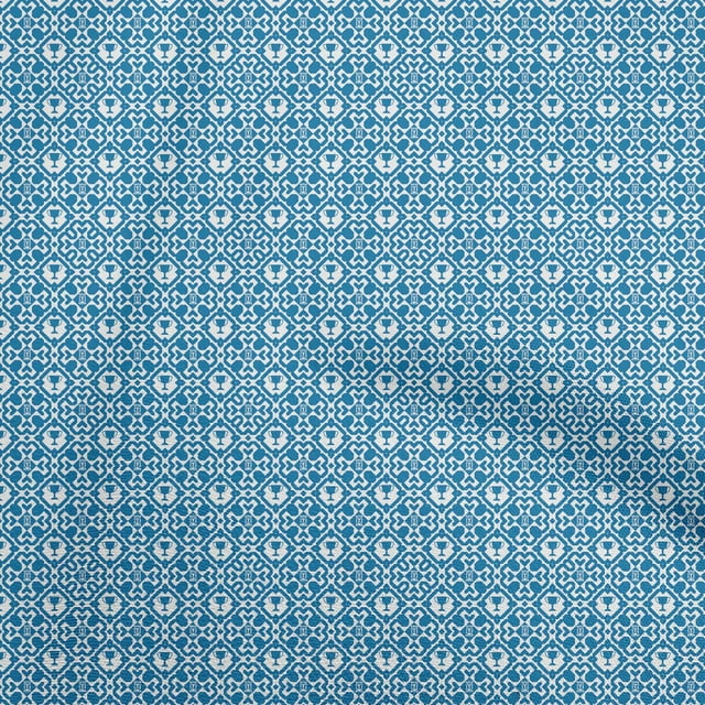 oneOone Polyester Spandex Blue Fabric Asian Block Dress Material Fabric Print Fabric By The Yard 56 Inch Wide