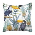 thumbnail image 1 of BSDHOME Colorful Flower Bird Tropical Palm Tree Watercolor Pineapple Pattern Toucan White Leaf Pillowcase 18x18 inch, 1 of 1