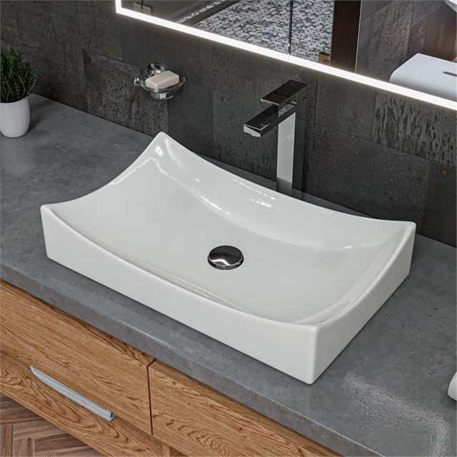 Pemberly Row White 26" Fancy Rectangular Above Mount Ceramic Sink