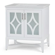 Brooklyn + Max Delany 30 inch Contemporary Bath Vanity in White with Carrara White Engineered Marble Extra Thick Top
