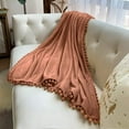 thumbnail image 5 of LOMAO Flannel Blanket Soft Throw Blanket with Pompom Fringe Lightweight Bed Blanket Fit Couch Sofa(70"x 80")(Caramel), 5 of 6