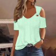 thumbnail image 2 of XIAfhje T-Shirts Women Summer Tunic Tops Casual Comfy Cold Shoulder Shirt V Neck Short Sleeve Blouse Tops Solid Color Basic Tee T-Shirt, 2 of 6