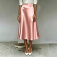 thumbnail image 5 of Nmnitkp Skirts for Women High Waist Satin A-Line Midi Skirt, Elegant Solid Silk-Like Flowy Skirt with Pockets, for Work, Wedding Guest & Daily WearPink,S, 5 of 9