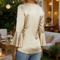 thumbnail image 5 of DAFPZW Womens Satin Blouse Cowl Neck Draped Silky 3/4 Bell Sleeve Tops Dressy Casual Business Casual Shirts Outfit, 5 of 6