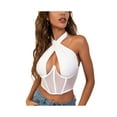 thumbnail image 2 of FOCUSNORM Débardeurs pour Femmes Couleur Unie à Poitrine Creuse Col Halter Crop Tops, 2 of 8