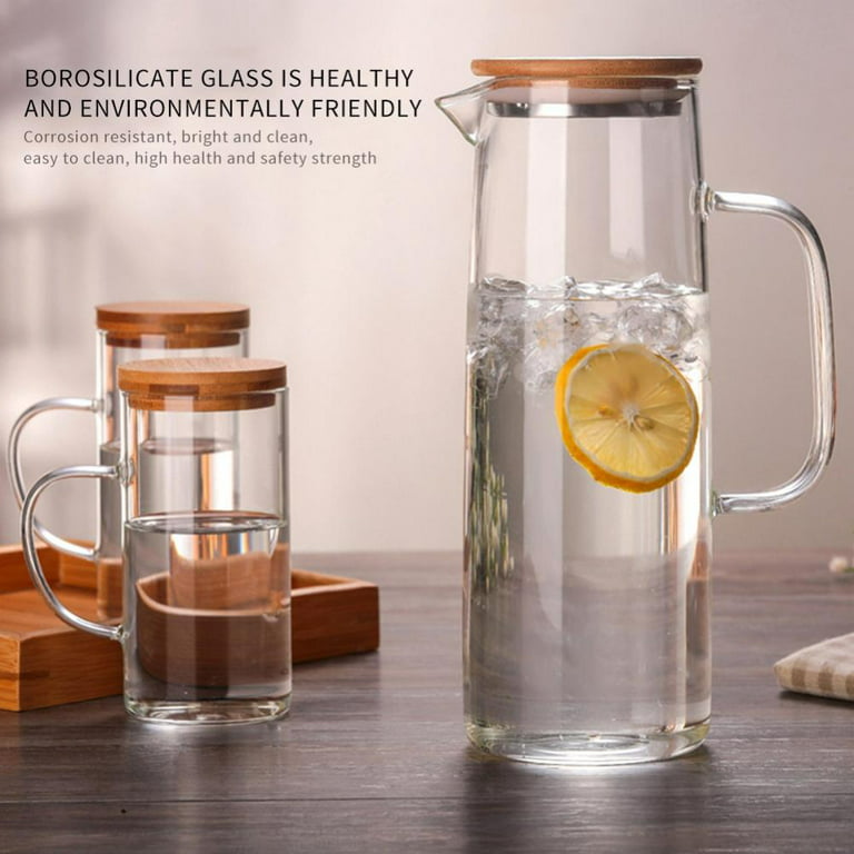 95 Ounce Large Glass Pitcher with Lid and Handle - Heat Resistant  Borosilicate Beverage Carafe for Juice and Iced Tea