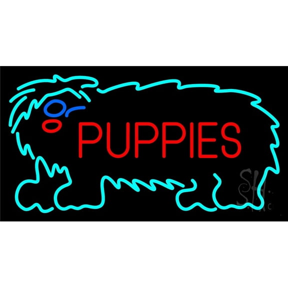Puppies Block 1 LED Neon Sign 13" Tall x 24" Wide - inches Black Square Cut Acrylic Backing, with Dimmer - Premium built indoor Sign for Club, Home décor, Event, Workshop, Storefront.