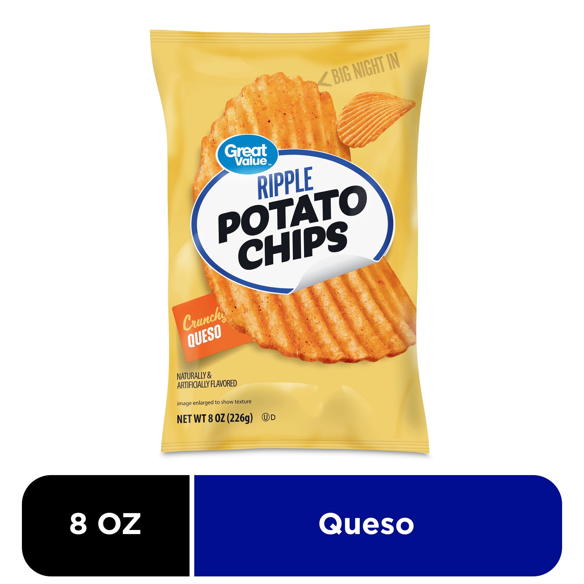 (10 pack) Great Value Queso Rippled Potato Chips, 8 oz