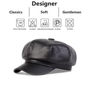 Minzimin Women's PU Leather Plain 8 Panel Octagonal Hat British Style Artist Painter Newsboy Cap