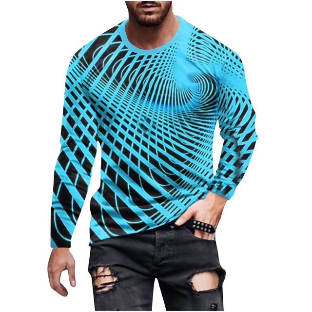 Blusas y camisas de manga larga con cuello redondo para hombre, blusa informal de manga larga con cuello redondo y estampado.