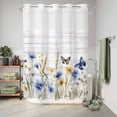 thumbnail image 5 of No Hook Shower Curtain with Built-in Rings - Retro Farmhouse Washable Waterproof Fabric Bathroom Curtains for Hotel,Rentals, 72X 96 Inch Extra Long , Butterflies Floral Wheat Wooden Blue Yellow, 5 of 8