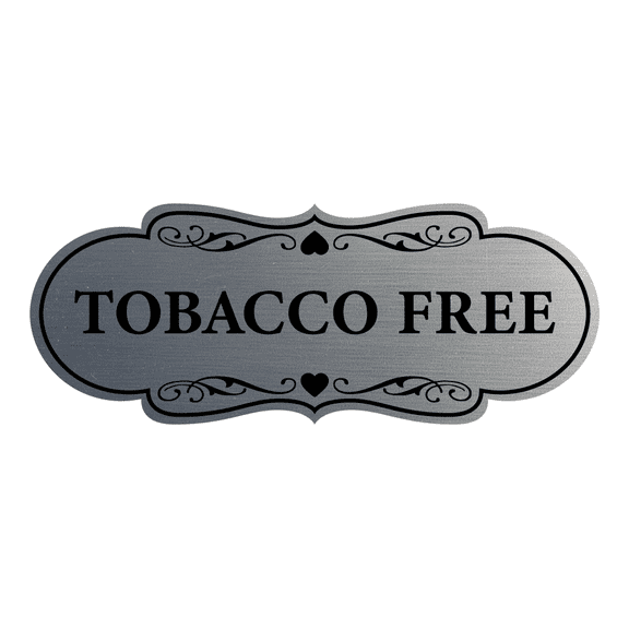 Signs ByLITA Designer Tobacco Free Wall or Door Sign | Easy Installation | Warning Business Signage (Brushed Silver) - Small