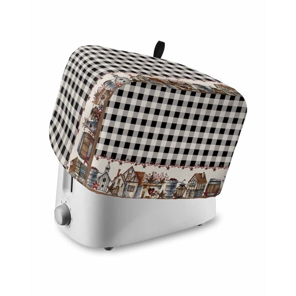 Farmhouse Toaster Cover 2 Slice, Small Kitchen Appliance Covers, American Country Star Barn Black Plaid Berry Toaster Oven Cover with Loop, Bread Machine Cover Polyester Dust Cover Protection