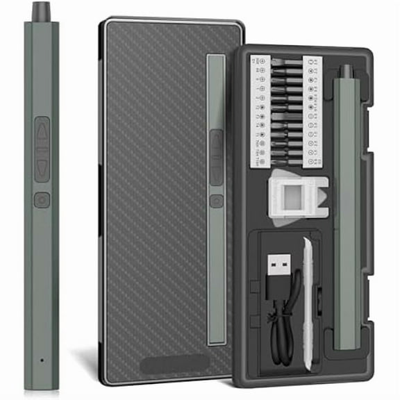 CJB Mini Electric Screwdriver, 30 in 1 Small Electric Screw Driver Kit with 24 Magnetic Bits,3 LED Lights， Precision Cordless Repair Tool for Phone, Camera, Laptop, Watch