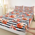 thumbnail image 4 of Homewish Watercolor Horror Pumpkin Queen Sheets for Kids, Orange Black Stripe Queen Sheet Sets, 4pcs, 1 Flat Sheet, 1 Fitted Sheet and 2 Pillowcases, 4 of 5