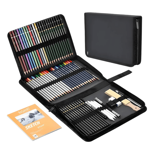 Kit De Dibujo Belug Profesional Lápices Boceto Y Accesorios 72 Pzs ESTUCHE NEGRO