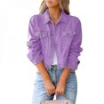thumbnail image 1 of (Purple-M)Women's Basic Button Down Stretch Fitted Long Sleeves Denim Jean Jacket, 1 of 3