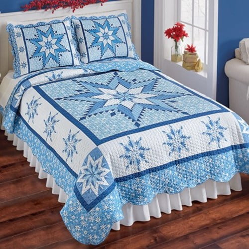 Snowflake Winter Holiday Reversible Patchwork Quilt-Twin-Blue And White ...