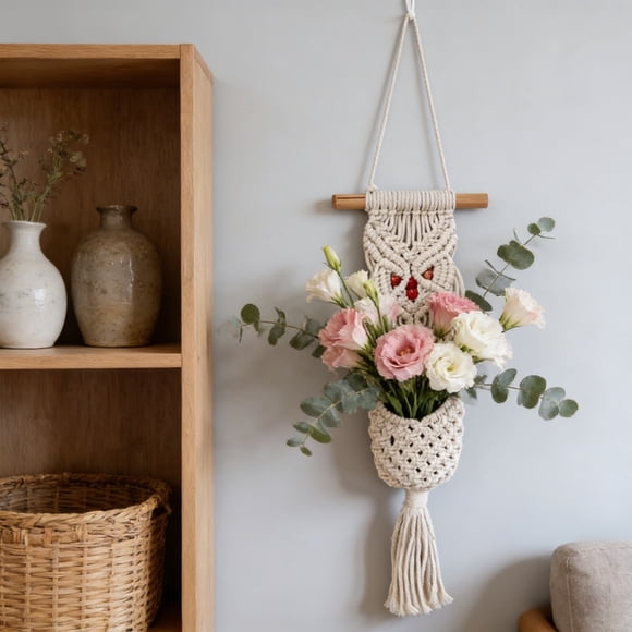 Organizador de Correo de Macramé Montado en la Pared, Cesta Tejida Colgante Hecha a Mano, Decoración Boho para Hogar y Oficina