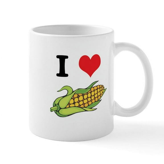 CafePress - I Heart (Love) Corn (On The Cob) Mug - 11 oz Ceramic Mug - Novelty Coffee Tea Cup