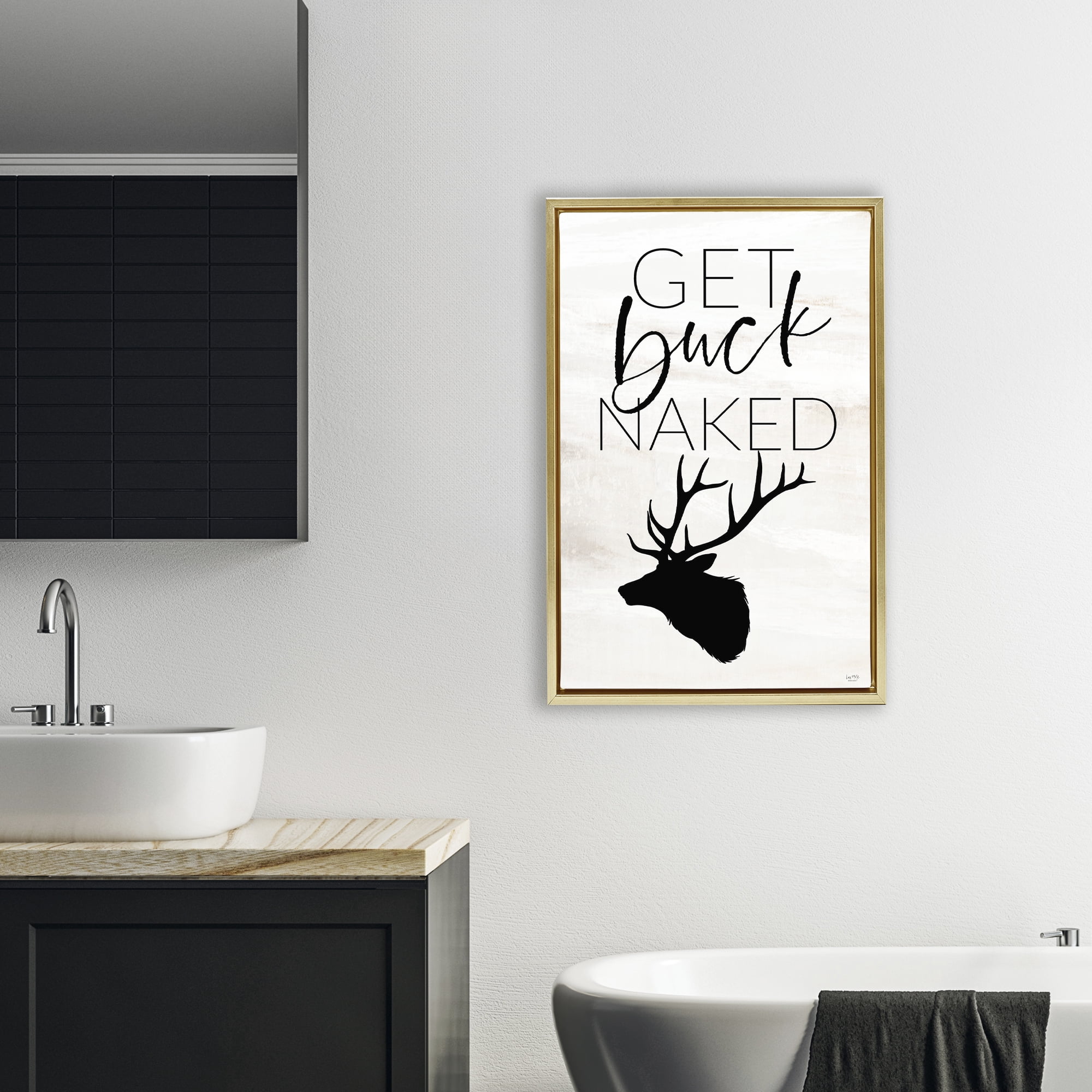 Stupell Industries Get Buck Naked Gold Framed Floater Canvas Wall Art, design by Lux + Me Designs