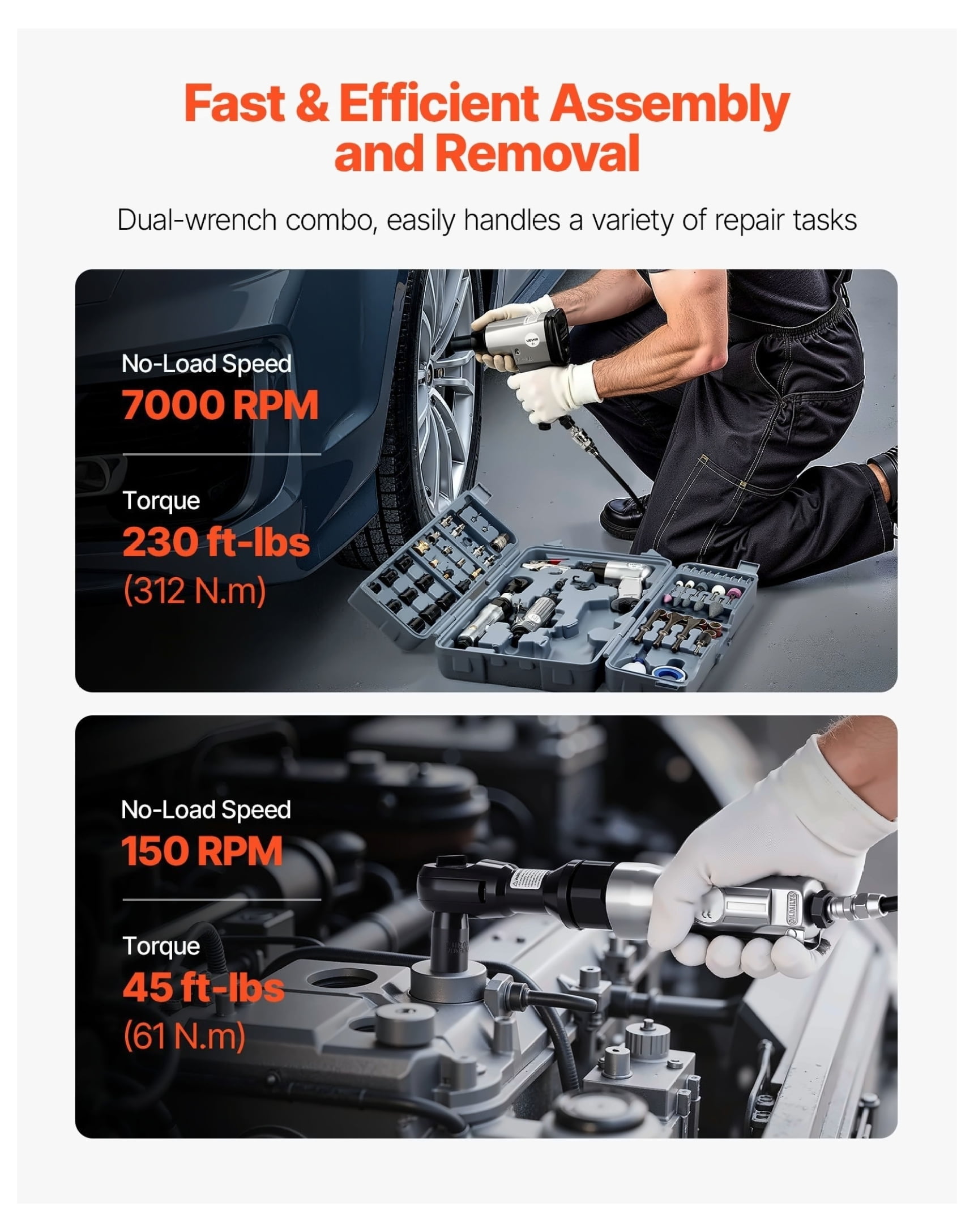 1/2" Air Impact Wrench & 3/8" Ratchet Wrench Combo Kit, 19pc Pro Air Tools Set - Auto Repair, DIY, Impact Sockets, Carrying Case