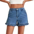 thumbnail image 2 of Only Moment Shorts for Women Polyester,Cotton Casual Elastic High Waisted Wide Leg Cute Dressy Beach Shorts 2026 Vacation Beach Clothes Women Jean Shorts Dark Blue,XS, 2 of 7