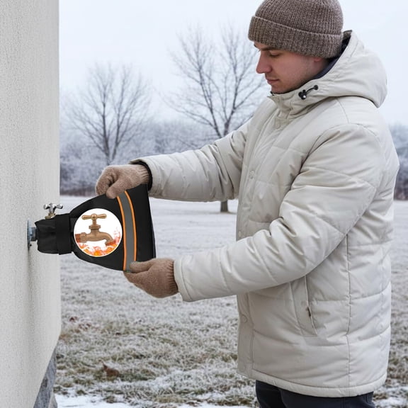 Outdoor Faucet Covers for Winter - Outdoor Water Faucet Cover Socks for Winter Freeze Protection Pipe Insulation Reusable Waterproof Insulated Spigot backflow Cover(8.5Inch,Black)