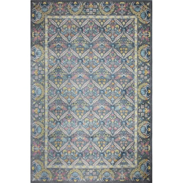 Bashian C186-GY-4X6-RO76A Bashian Charleston Collection Floral Transitional Polypropylene Machine Made Area Rug, Grey - 3 ft. 6 in. x 5 ft. 6 in.