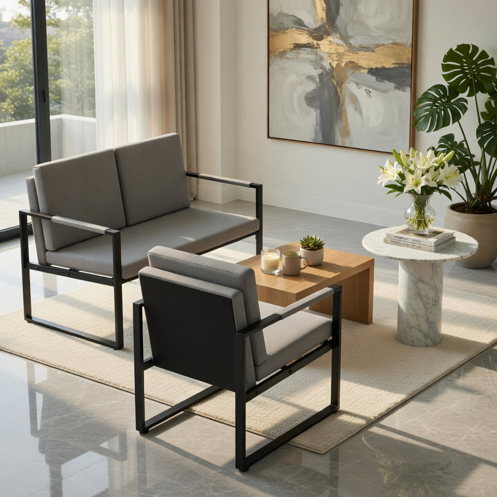 Hommoo Modern 2-Seater Loveseat Sofa, Compact PU Leather Small Couch for Living Room, Office or Guest Space, Gray