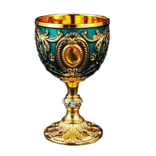Cáliz Vintage Gloria Copa Medieval Metal Vaso para Beber con Patrón de F azul
