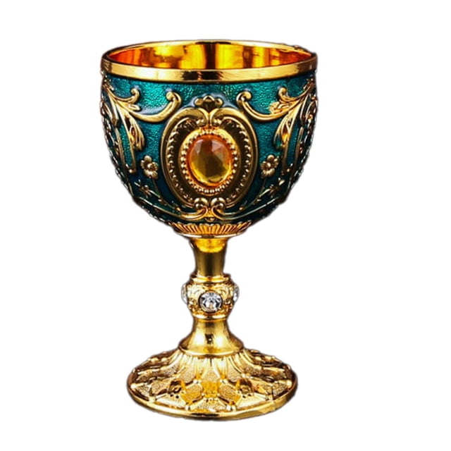 Copa medieval vintage para beber, grabada, para ceremonias, de metal, para vino. azul