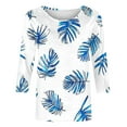 thumbnail image 5 of Yghzkop 3/4 Length Sleeve Womens Tops Summer Fashion Floral Print Round Neck Top Casual Loose Fit T-Shirts Cotton Blend Weekend Getaway Run Shirt Blouse, 5 of 5