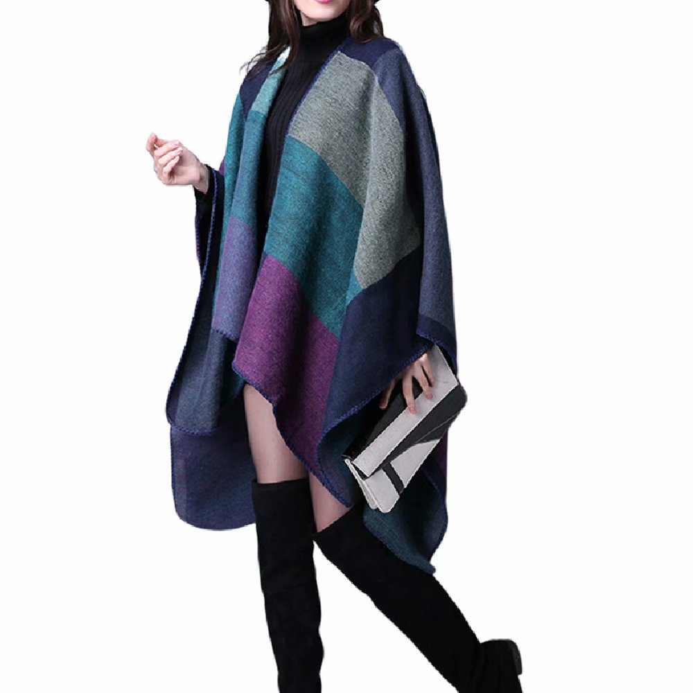 Bodychum 59" Winter Oversized Blanket Scarf Shawls for Women Wool Wraps Open Front Blanket Cardigan Large Poncho Cape- Purple, Christmas Gifts - image 4 of 7