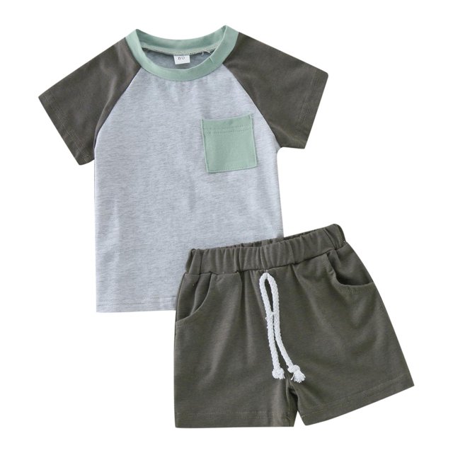 Ensemble d'Été pour Garçon, T-Shirt à Manches Courtes Patchwork Unisexe, Shorts Élastiques, 3-6M